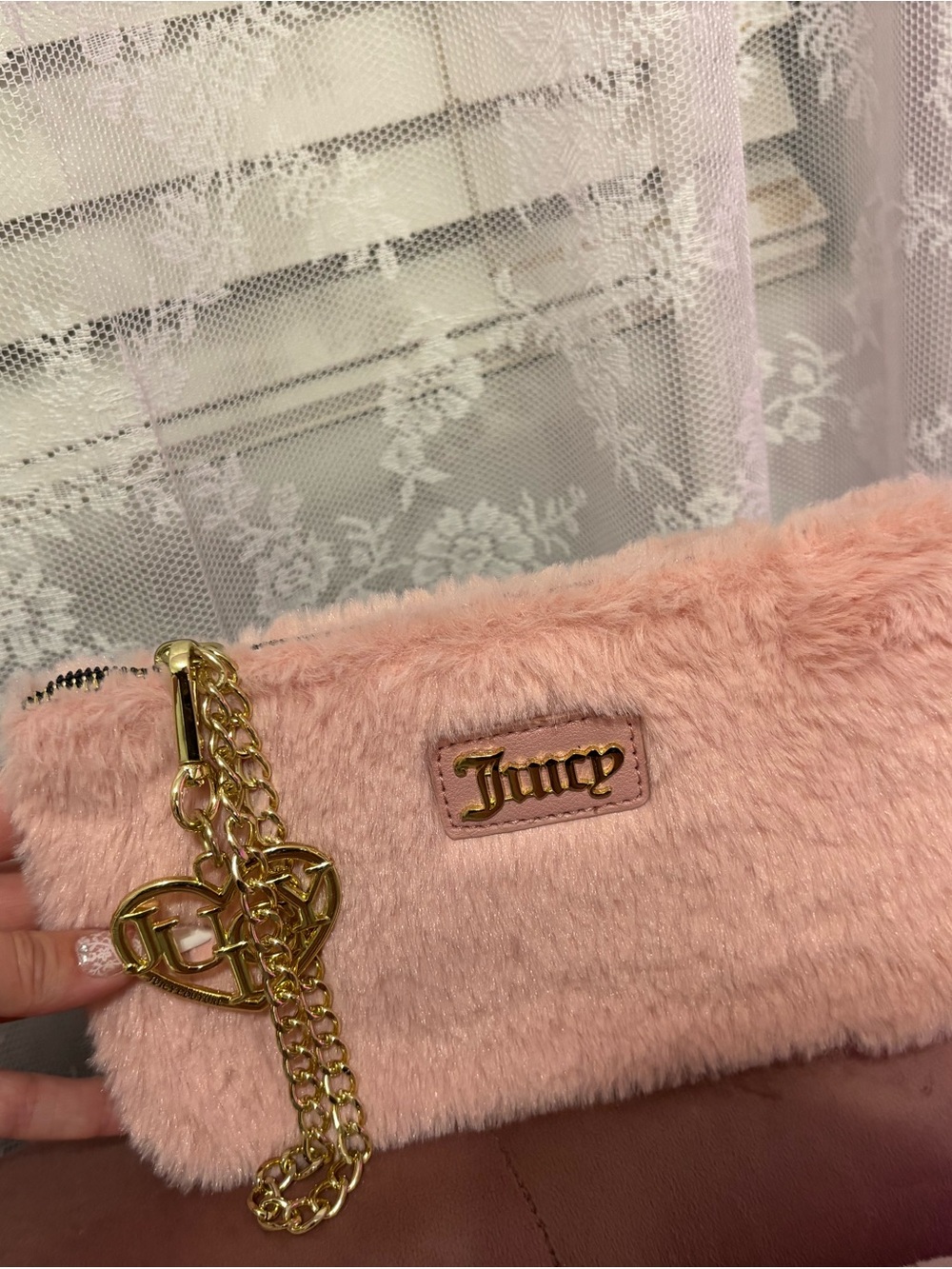 Juicy Couture Pink Fur Wristlet Clutch
